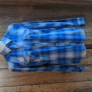 American Eagle Outfitters Blue Plaid Snap Button Long Sleeve Western Shirt